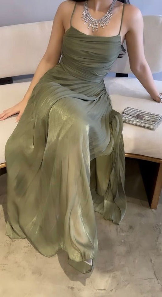 Green A Line Long Prom Dresses Formal Occasion Dress