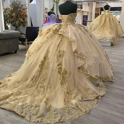 Gorgeous Apricot Sweetheart Beaded Embroidery Sweet 16 Quinceanera A-Line Prom Dress Birthday Dress Evening Dress Ball Gown HZ1024