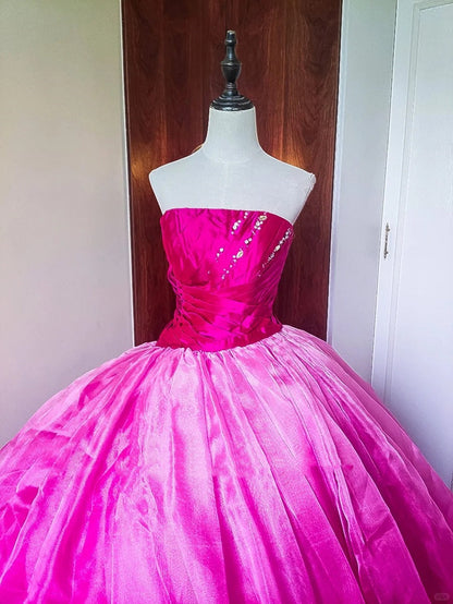 Girlhomeshops-Pink Fashion Beaded Ombre Long Tulle Floor-Length Ball Gown gh5301
