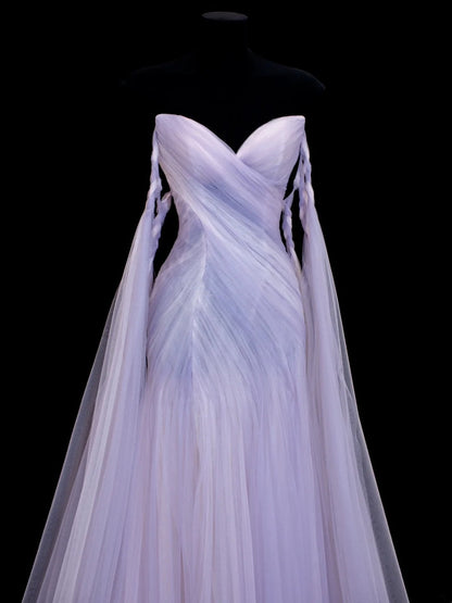 Fairy Luxury Dreamy Style Light Purple Tulle Strapless Train Gown - Starlight Theme Dinner & Ball Dress gh6562