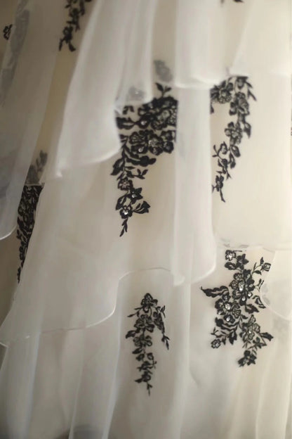 Black Swan Lace Floral Long Tulle Princess Ball Gown Evening Gown Wedding Dress gh4324