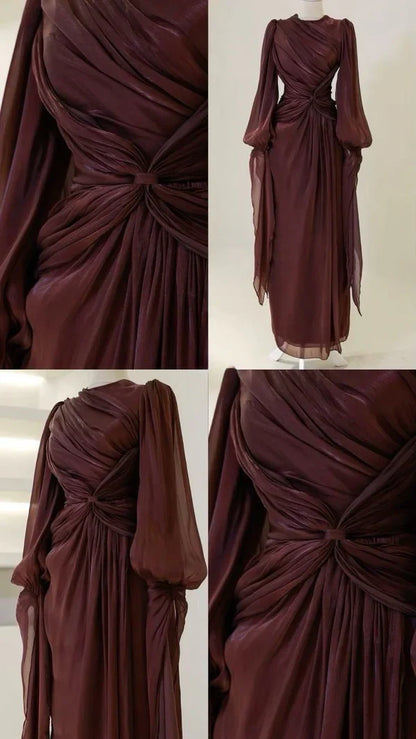 Burgundy Long Sleeve Evening Dress A-Line Prom Gown Party Dress gh4317