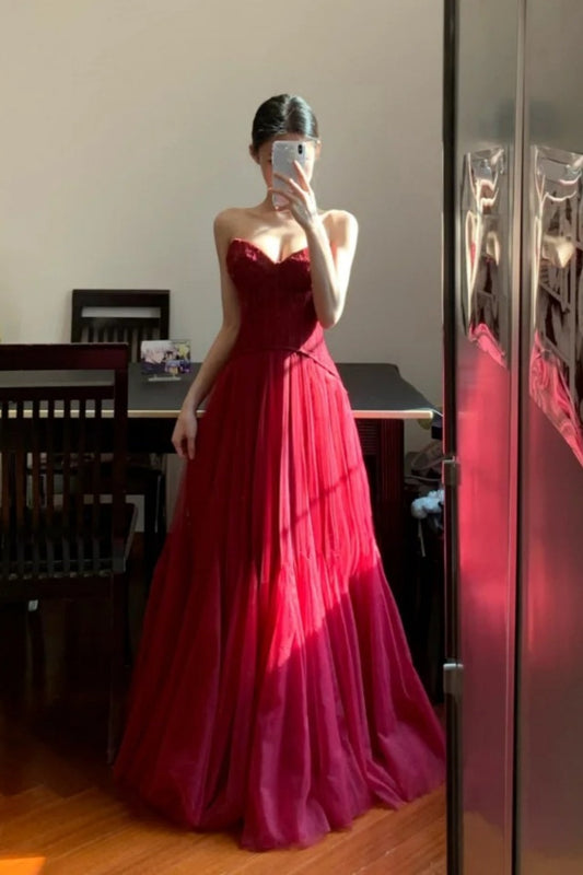 Red long tulle elegant prom dress graduation formal dress gh6632