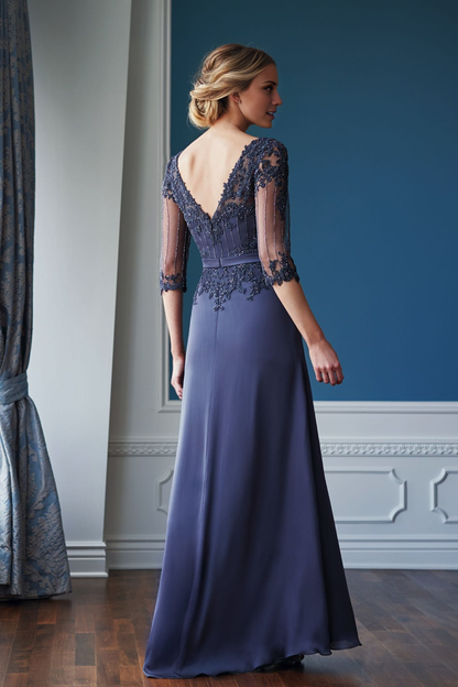 Ship collar satin chiffon lace tight corset beaded mother of the bride dress