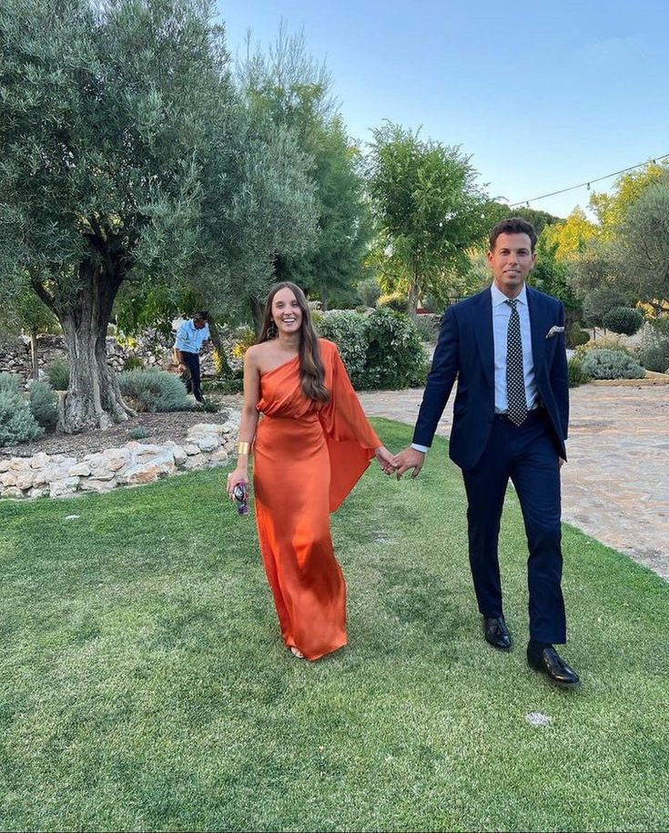 One Shoulder Burnt Orange Evening Dresses Long Sexy Formal Party Dress