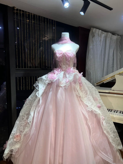 A Fairy Princess! A Girly Dress 🌸 A Pink Floral Fairy Dress That Explodes With Girlish Charm gh6731