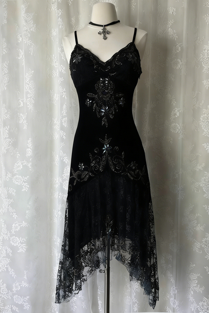 Dark Blue Ethereal Fairy Gothic Mermaid Prom Dress Pretty Floral Beaded Sequin Midi/Short Homecoming Dress Date Dress Party Dress gh4617