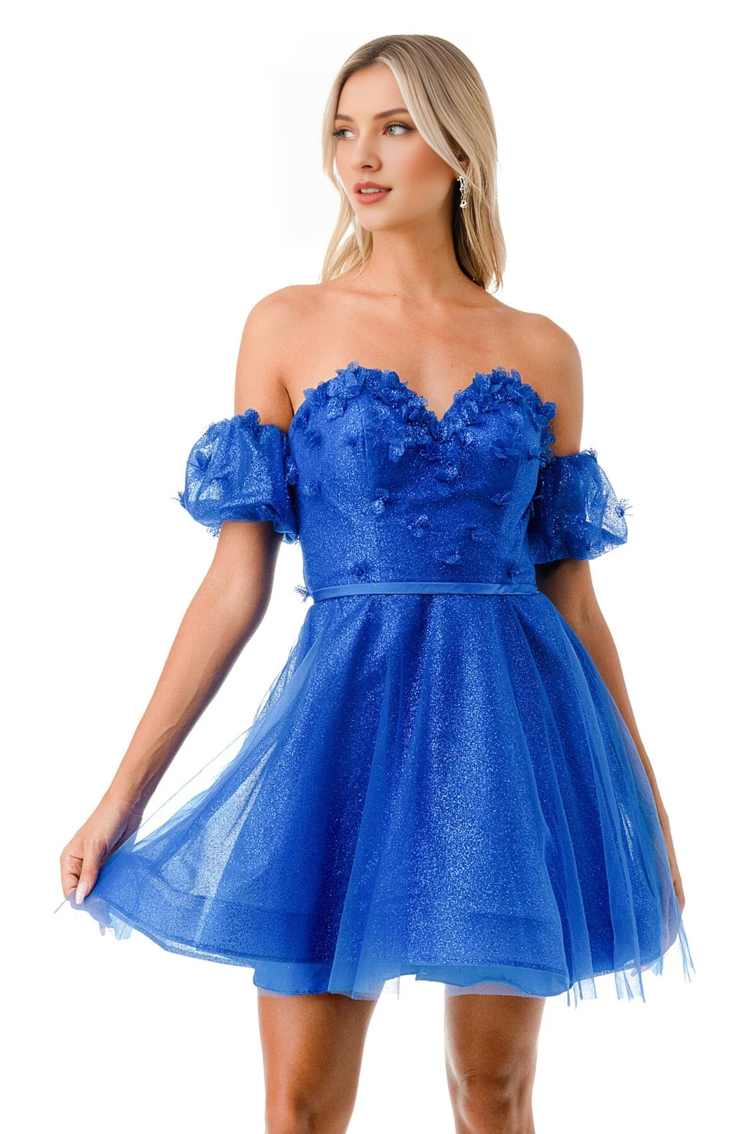 3D floral decal short strapless dress