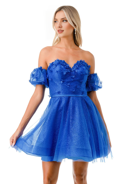 3D floral decal short strapless dress