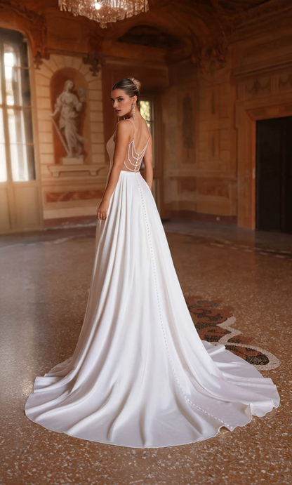 Perfect satin heart-shaped neckline A-line satin button wedding dresses