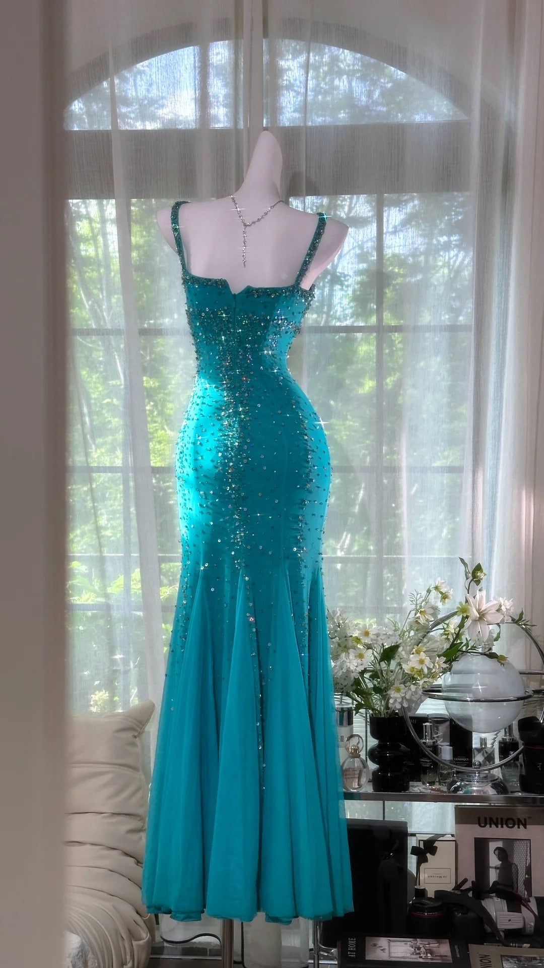 Girlhomeshops-Blue gorgeous exquisite beaded long chiffon Prom dress evening dress party dress gh5162