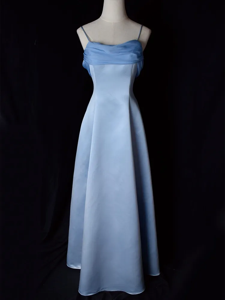 Elegant Blue Spaghetti Straps Long Party Dress A Line Prom Dress cc1479