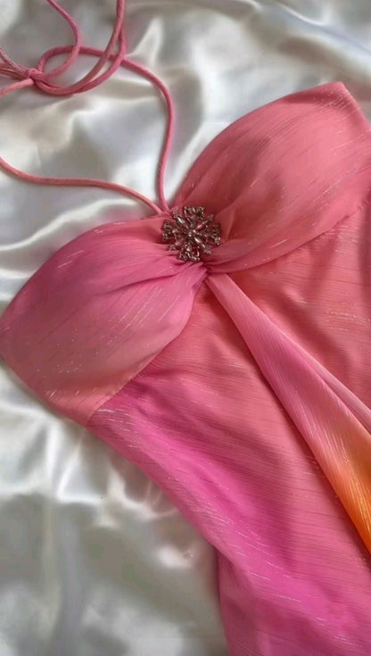 Pink Gorgeous Gradient Strapless Long Chiffon Elegant Ball Gown Evening Dress Party Dress gh3179