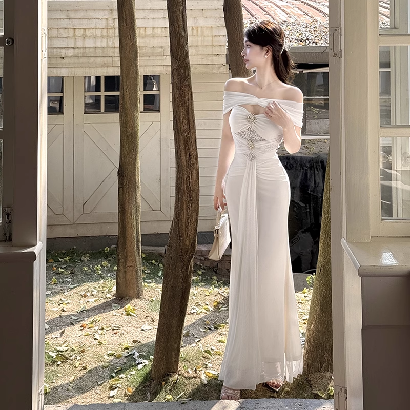 Gorgeous Ivory Off-the-shoulder Sweetheart Applique Beaded Mermaid Long Prom Dress Evening Dress HZ1024