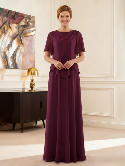 Short Sleeve Jewel Neck Formal Attire Mulberry