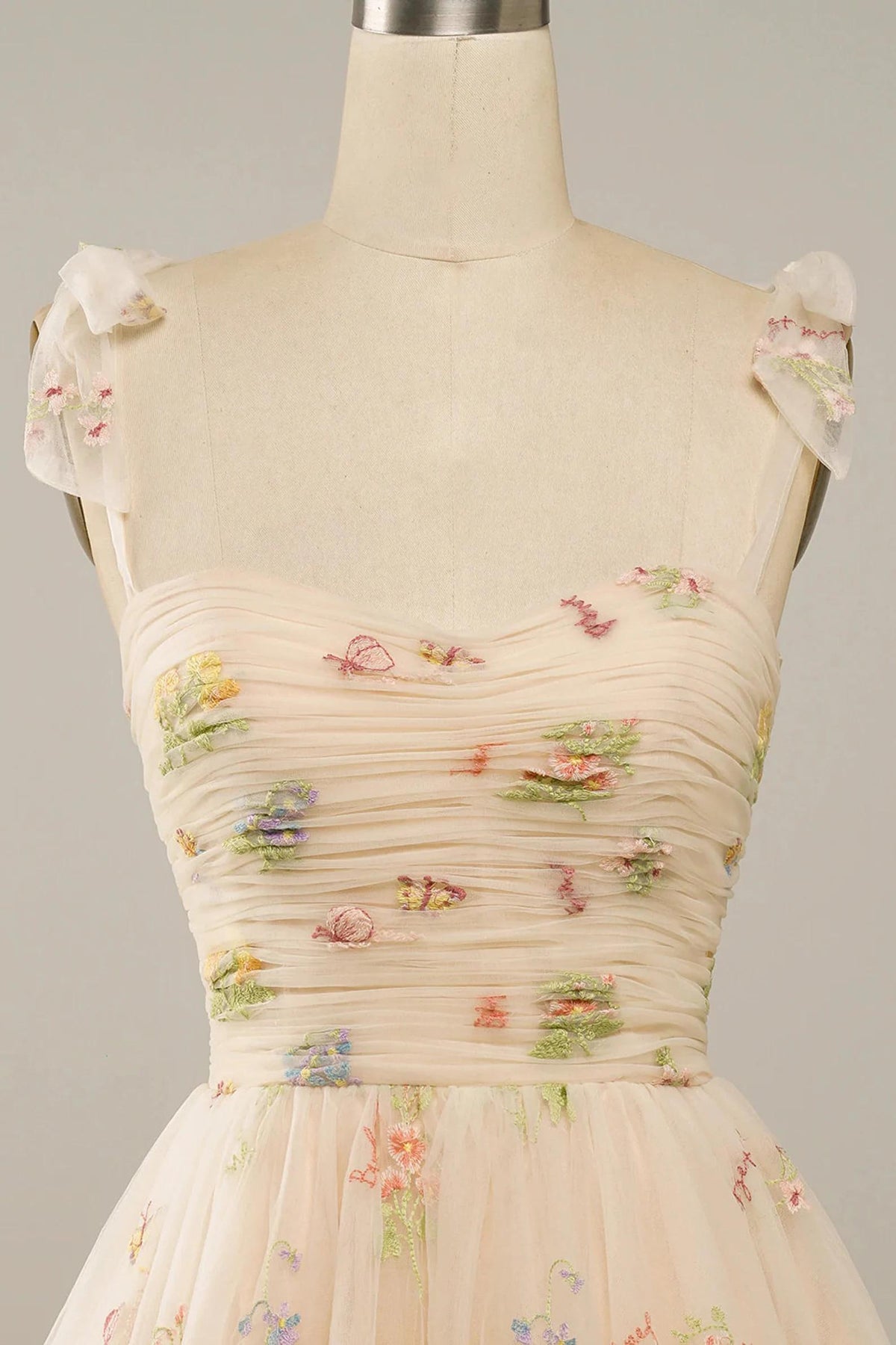 Nude Floral Print A-Line Short Homecoming Dress