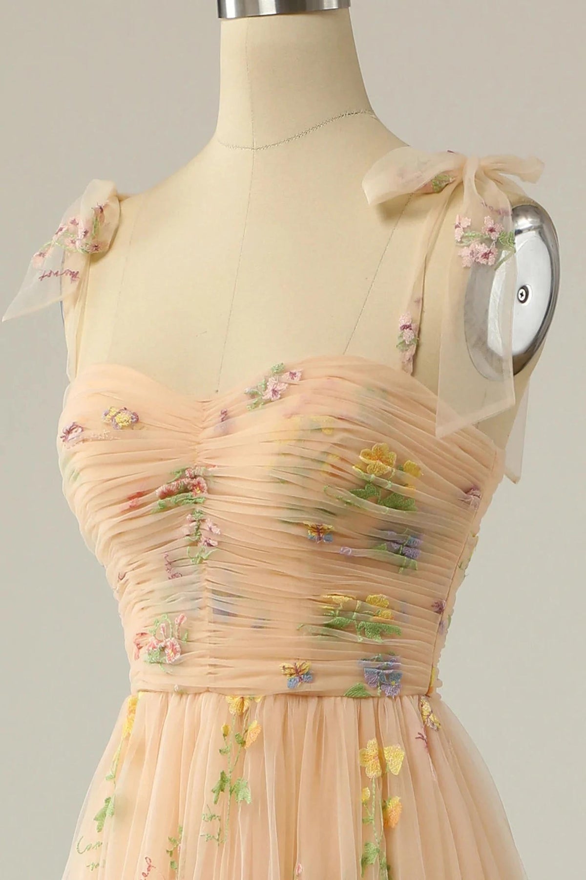 Nude Floral Print A-Line Short Homecoming Dress