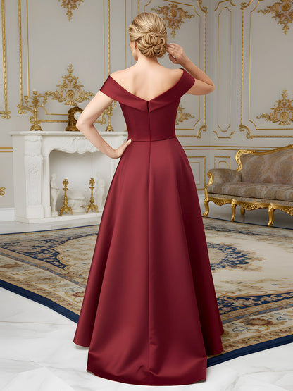 Elegant Pleated V-neck A-Line Sweep Train Dress Burgundy