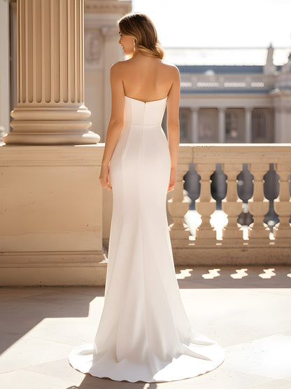 Strapless Pleated Prom Dress With Slit Ivory