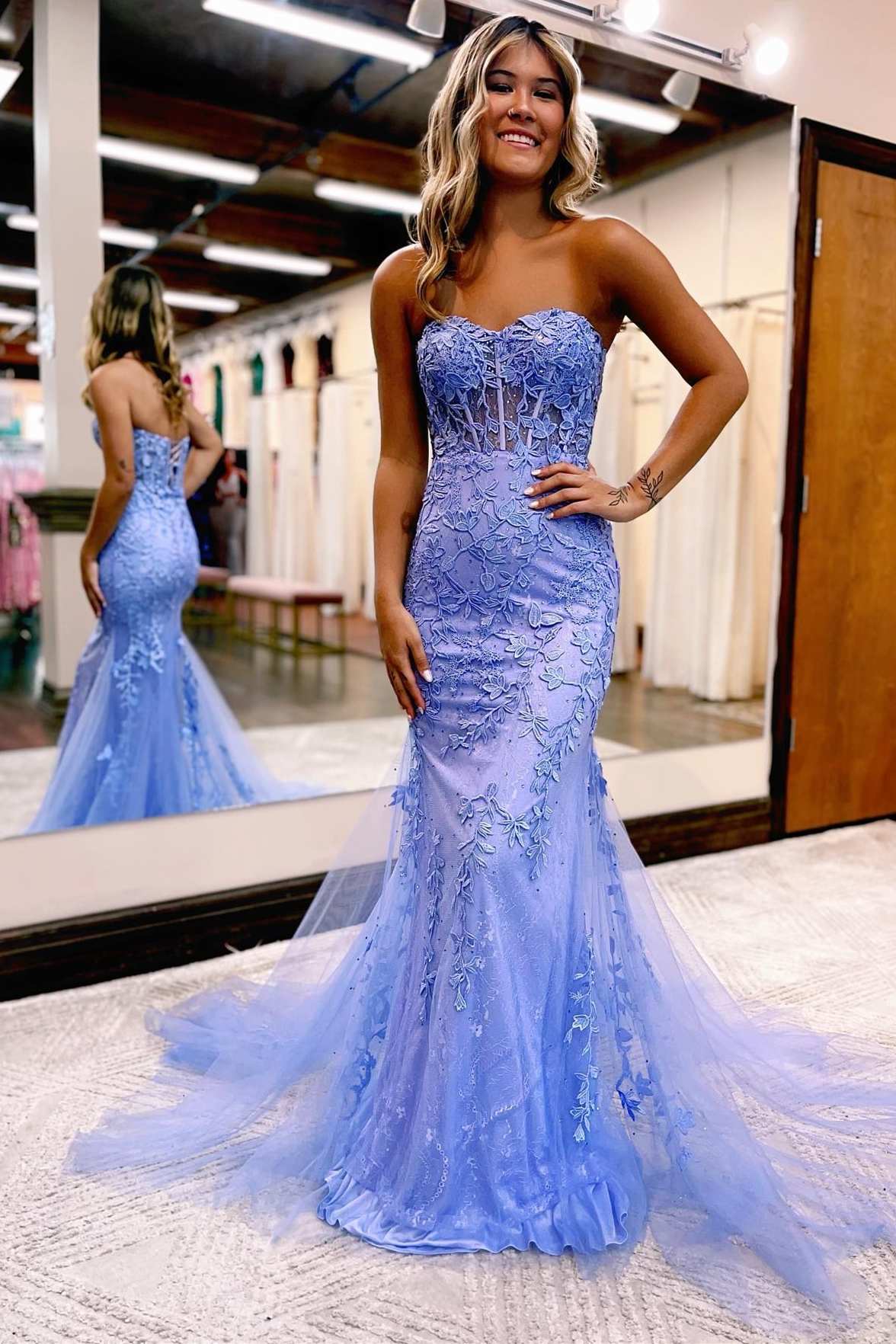 Hot Pink Appliques Sweetheart Lace-Up Trumpet Long Prom Dress