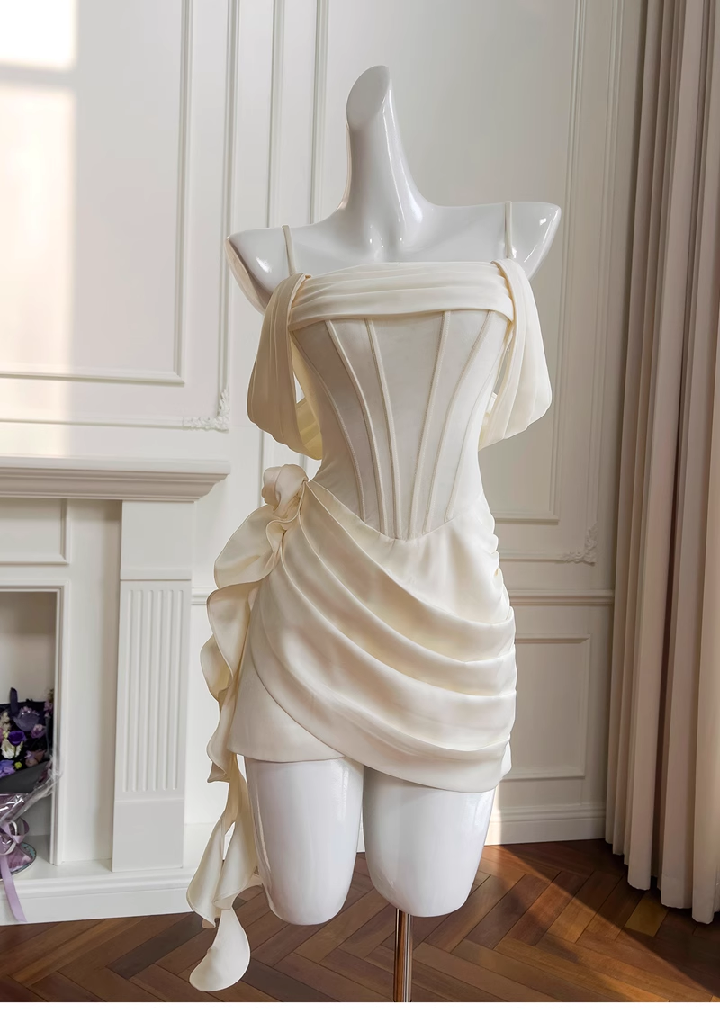 Vintage Beige Spaghetti Strap Design Sheath Party Dresses Homecoming Dresses, HZ1024