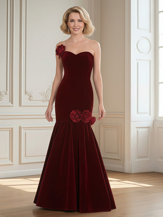 Sweetheart Mermaid Sweep Train Dress With Flowers Burgundy