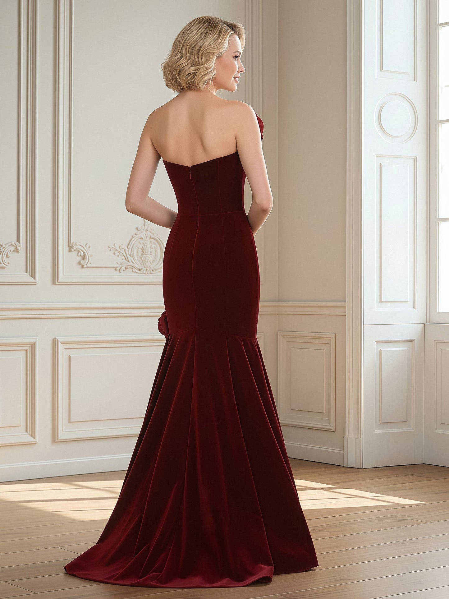 Sweetheart Mermaid Sweep Train Dress With Flowers Burgundy