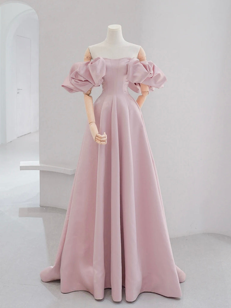 A-Line Satin Pink Long Prom Dress, Pink Long Formal Dress