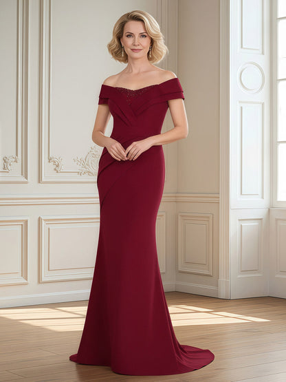 Off-Shoulder Mermaid Gown with Draped Surplice Bodice Burgundy