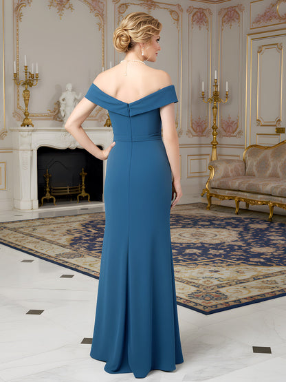 Crepe Formal Dress featuring Waterfall Ruffle Accent Ink Blue