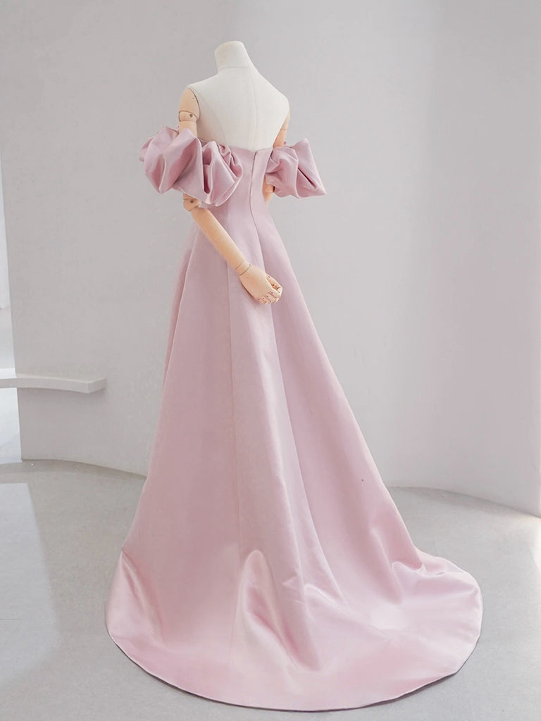 A-Line Satin Pink Long Prom Dress, Pink Long Formal Dress