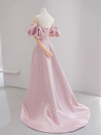 A-Line Satin Pink Long Prom Dress, Pink Long Formal Dress