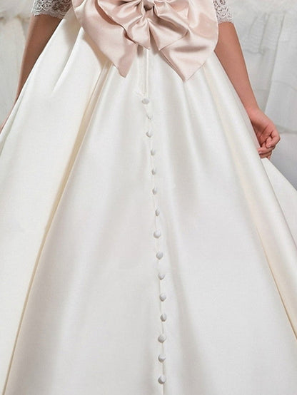 3/4 Length Sleeve Ball Gown With Lace Bow - Evening Flower Girl Dresses Polyester