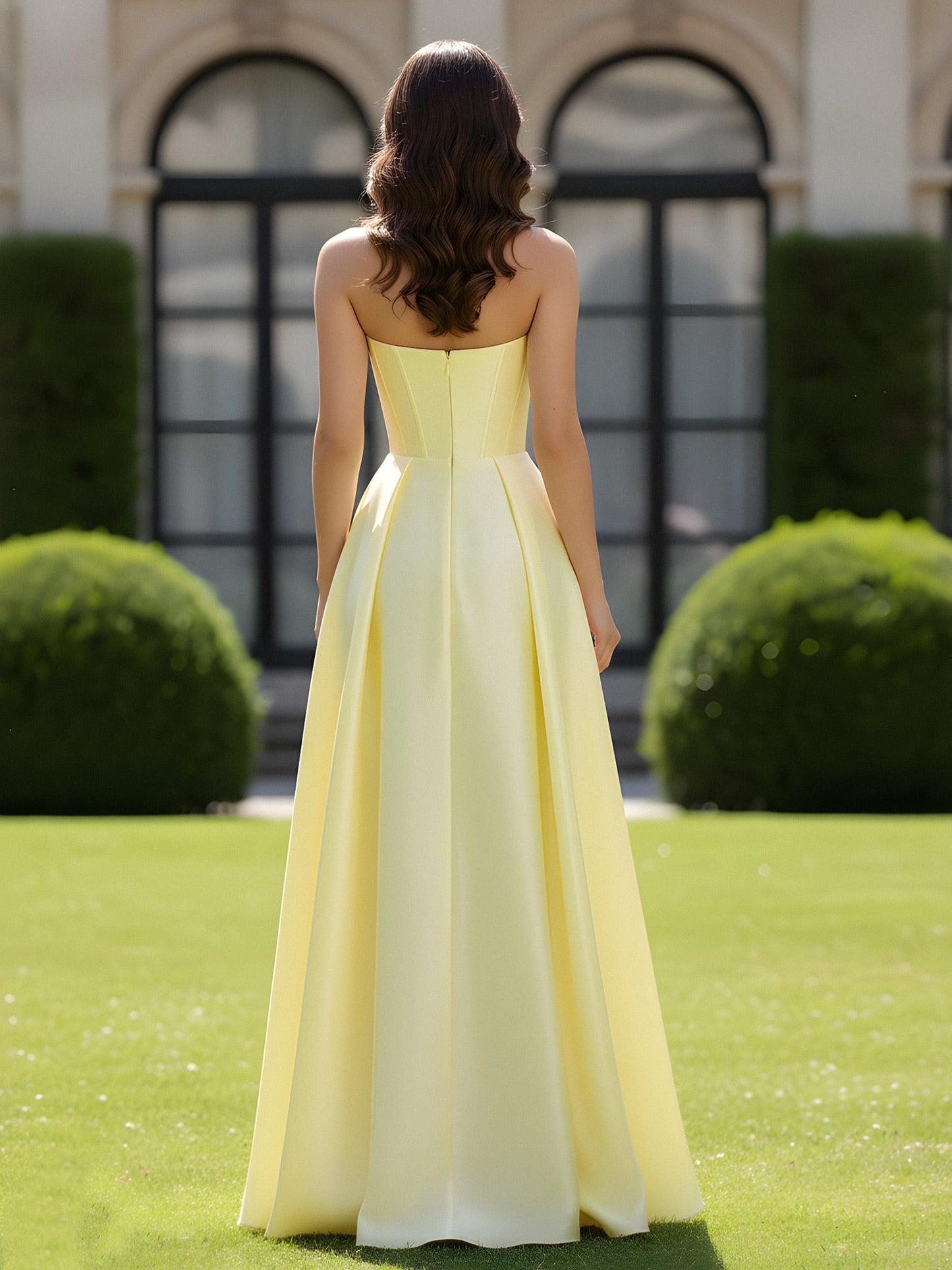 A-Line Sweetheart Satin Zipper Floor Length Gown Daffodil