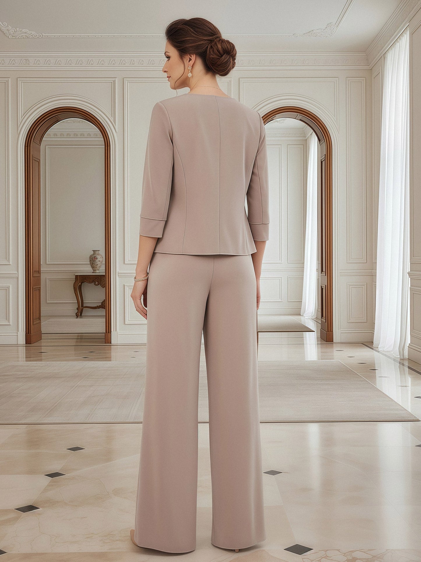 Three-Piece Formal Pantsuit with Wide-Leg Trousers Dusk