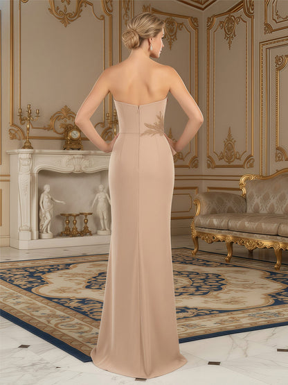 Fitted Evening Wear with Beaded Waist Applique Champagne