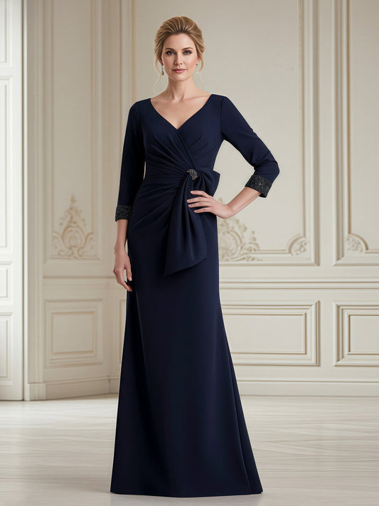 Fitted Formal Wear with Beaded Cuff Accent Dark Navy