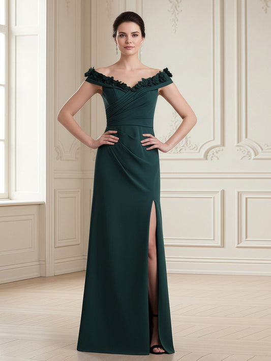 Off-Shoulder Column Gown with Draped Bodice Dark Green