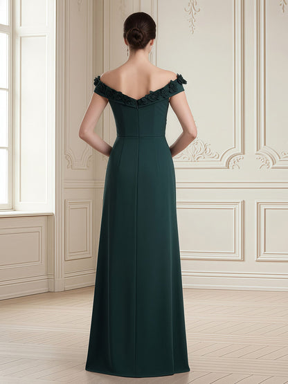Off-Shoulder Column Gown with Draped Bodice Dark Green