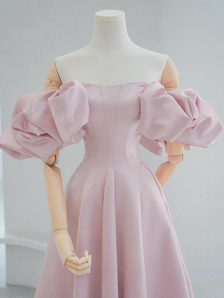 A-Line Satin Pink Long Prom Dress, Pink Long Formal Dress