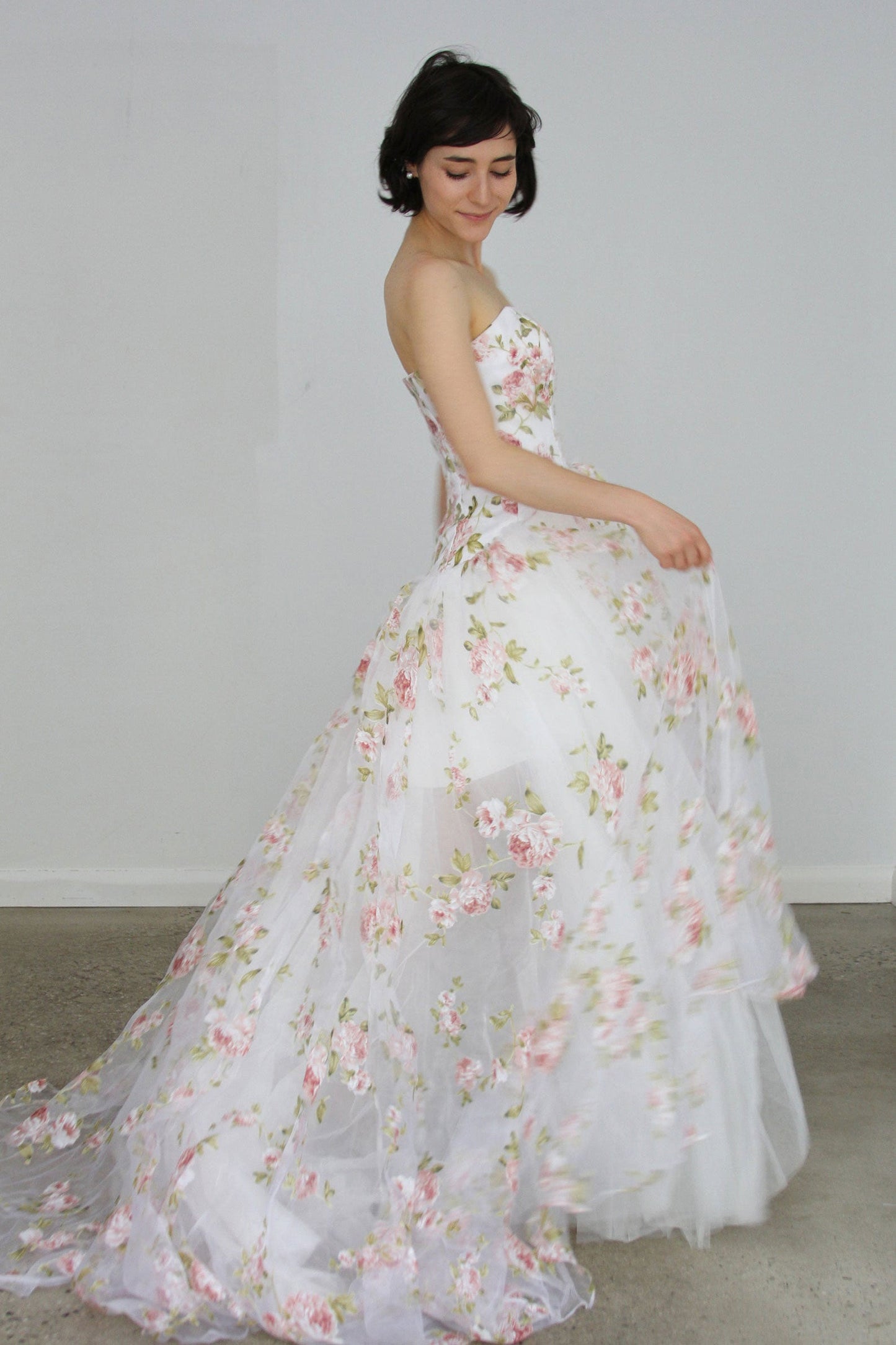 White sweetheart tulle lace long prom dress, tulle formal dress