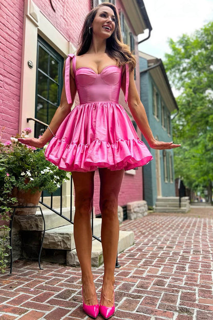 Cute Tie Straps Green Corset Ruffle Short Homecoming Dress