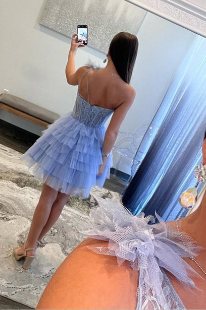 One Shoulder A-Line Homecoming Dress with Applique