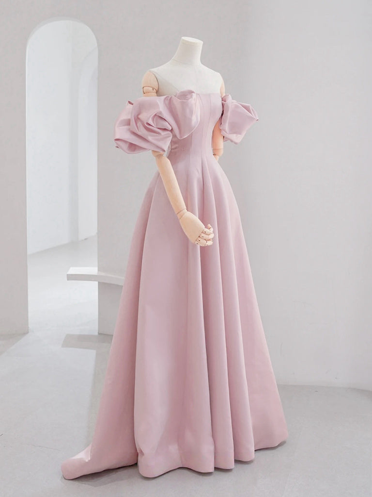 A-Line Satin Pink Long Prom Dress, Pink Long Formal Dress