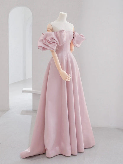 A-Line Satin Pink Long Prom Dress, Pink Long Formal Dress