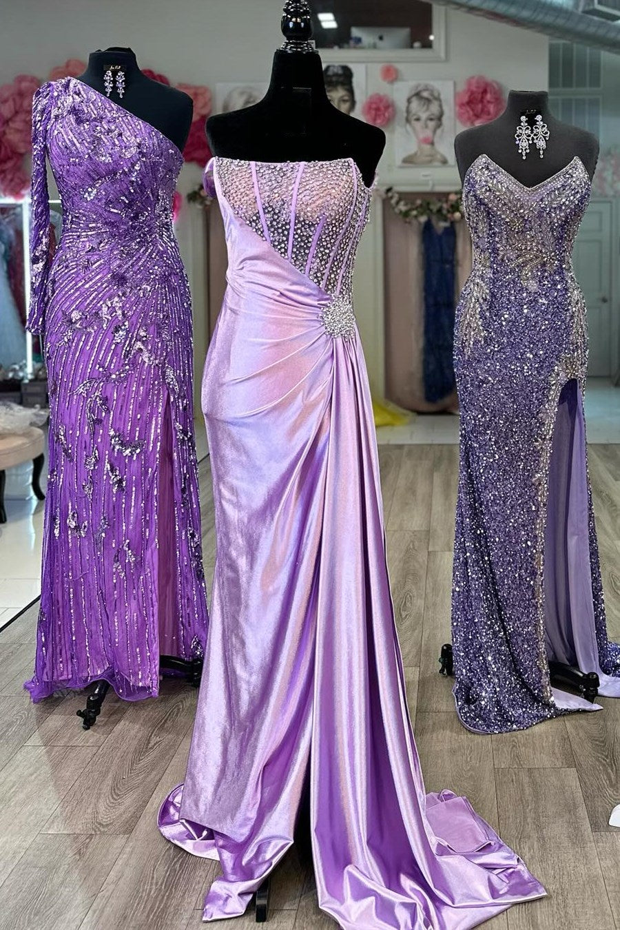 Asymmetrical White Beaded Long Formal Dress with Attached Train
