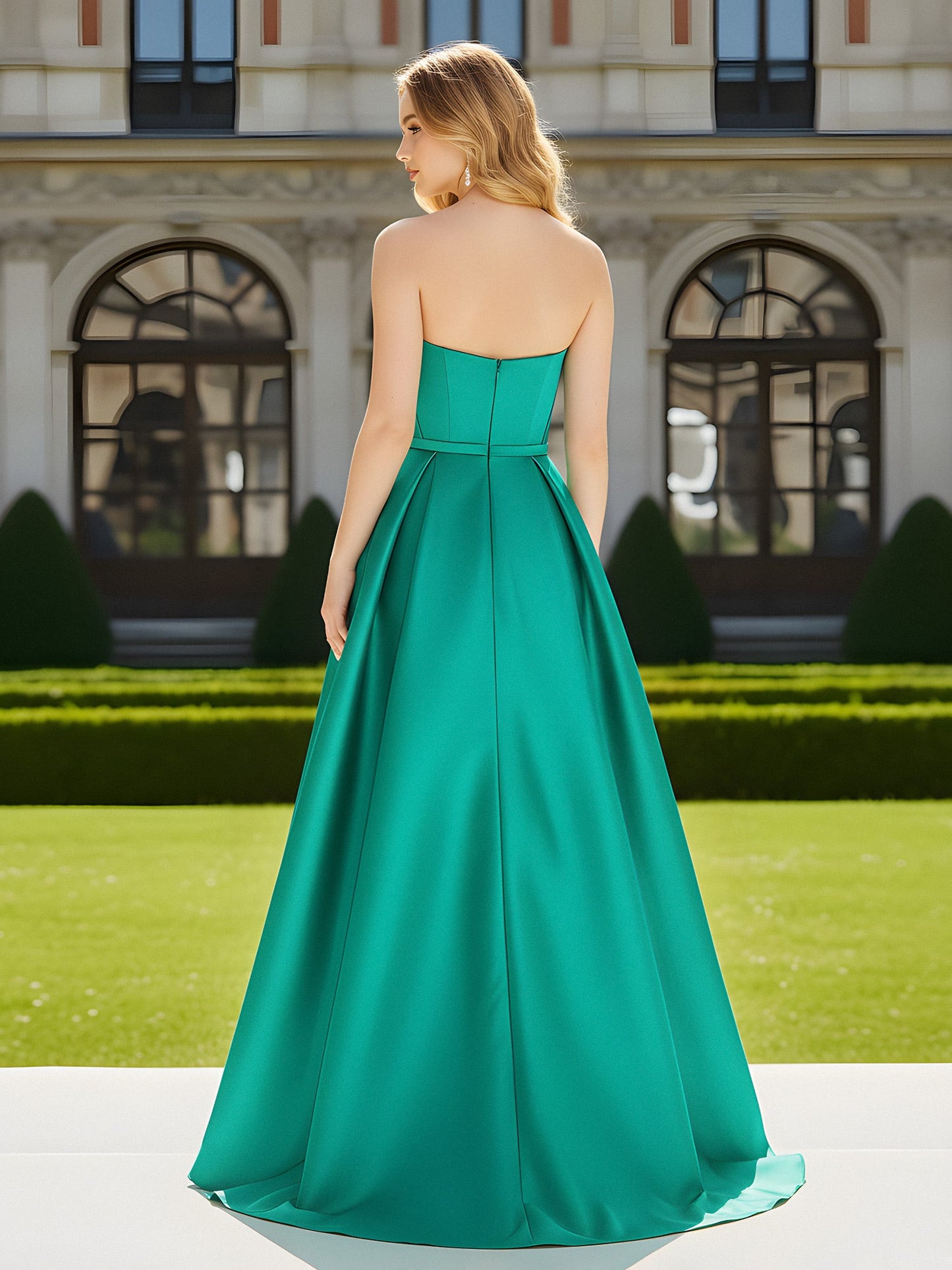 Strapless Sweetheart Neck Sweep Train Gown With Slit Spa