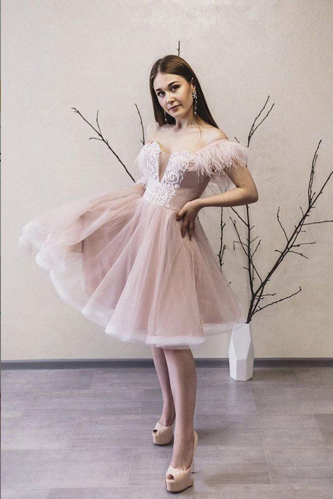 Pink sweetheart tulle lace short prom dress pink lace formal dress