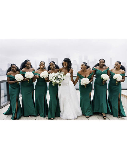 Long Satin Mermaid Off Shoulder Bridesmaid Dresses
