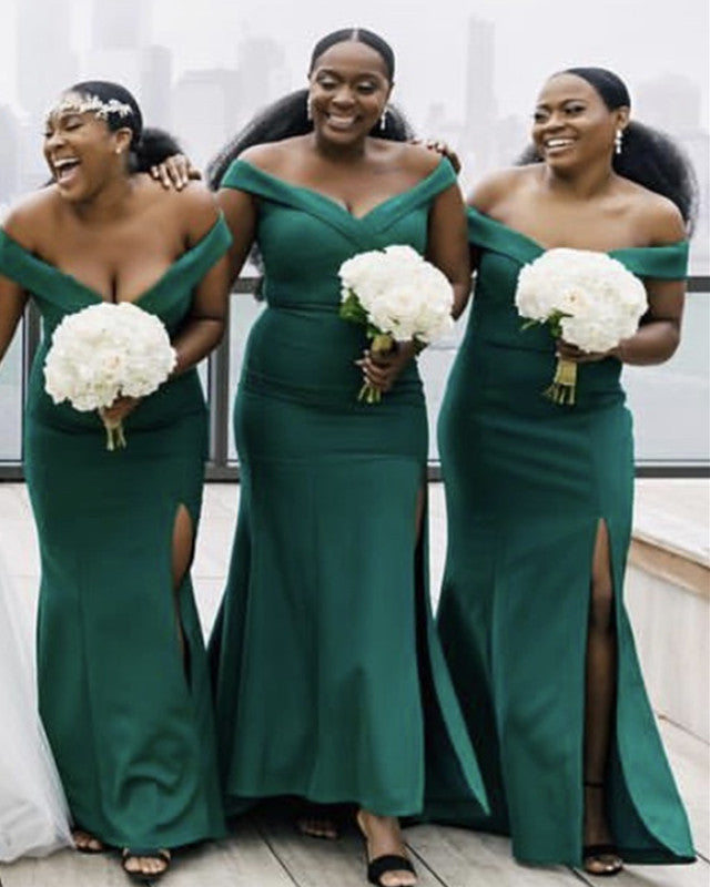 Long Satin Mermaid Off Shoulder Bridesmaid Dresses